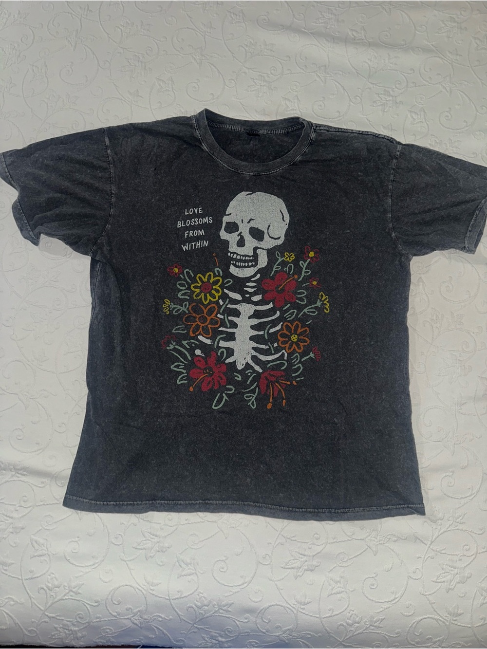 Urban Outfitters Black Graphic 'Love Blossoms From Within' Skeleton Tee